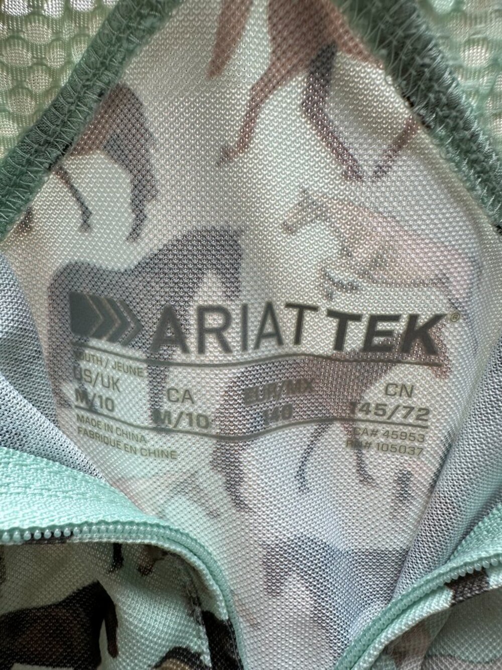 Ariat Tek Girls Quarter Zip Horse Print Mint Green Equestrian Baselayer M - Picture 3 of 10